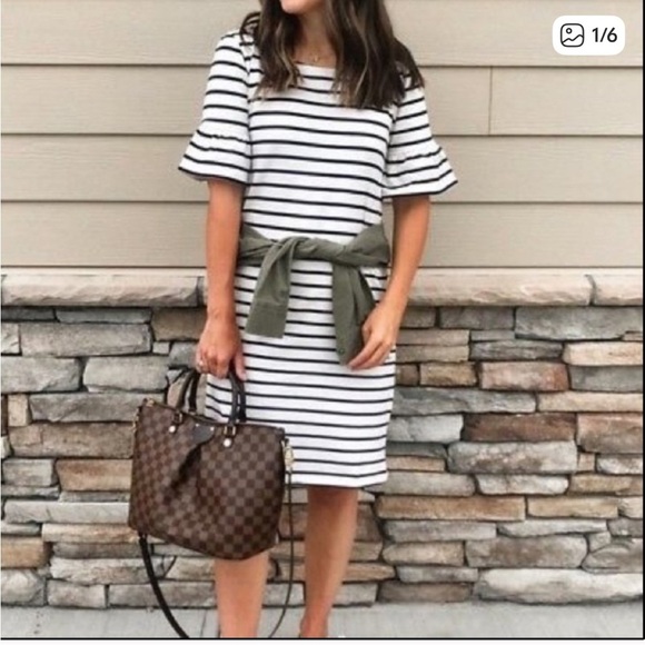 J Crew Factory Ruffle Sleeve Striped Career Dress - Picture 1 of 9